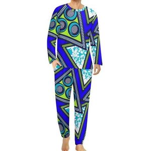 Abstracte Afrikaanse print comfortabele heren pyjama set ronde hals lange mouwen loungewear met zakken M