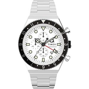 Timex Heren Q chronograaf 40mm horloge, Roestvrij staal, One Size, 40 mm Q GMT Chronograaf