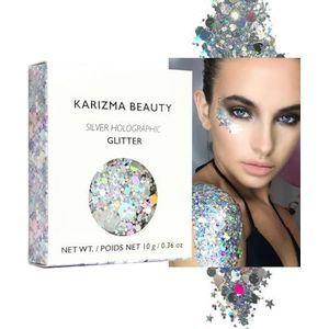 Zilveren holografische dikke glitter ✮ KARIZMA BEAUTY ✮ Festival glitter cosmetische gezicht lichaam haar nagels