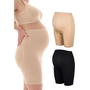 Herzmutter Zwangerschapsslip - Buik Slips - Zwangerschapsslip met lange pijpen - Naadloos-Ondersteunend - Zwangerschapsonderbroek - Beige-Zwart - Set van 1 & 2-5520 (S-M, Zwart | Beige)