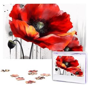 KHiry Puzzels 1000 stuks gepersonaliseerde legpuzzels mooie klaproos bloem inkt foto puzzel uitdagende foto puzzel voor volwassenen Personaliz Jigsaw met opbergtas (74,9 cm x 50 cm)