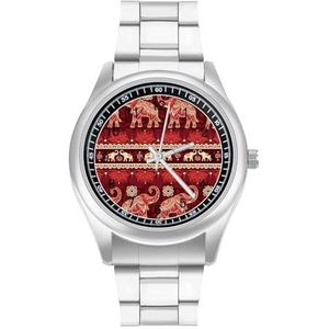 Rode Boheemse Olifanten Heren Roestvrij Stalen Horloges Quartz Polshorloge Gemakkelijk te Lezen Custom Gift Voor Papa Vriend