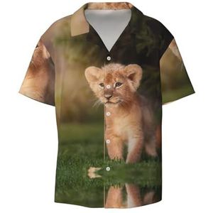 EdWal Art Lion Print Heren Korte Mouw Button Down Shirts Casual Losse Fit Zomer Strand Shirts Heren Jurk Shirts, Zwart, L