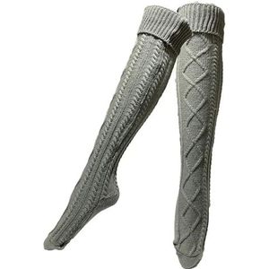 Winter gebreide dijhoge sokken over de knie kousen lange winter beenwarmers for laarzen(Grey)