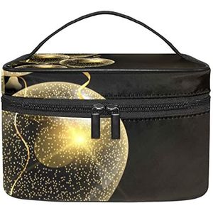Make-up Organizer Bag, Reizen Make-up Tas Organizer Case Draagbare Cosmetische Tas voor Vrouwen en Meisjes Toiletartikelen Gouden Glitter Ballonnen, Meerkleurig, 22.5x15x13.8cm/8.9x5.9x5.4in