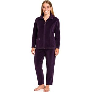 Morgenstern Huispak dames set joggingpak vrijetijdspak Nicki-stof 2-delig lange mouwen jas lange broek, bordeaux, L