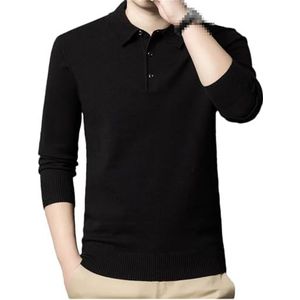 Herfst en Winter Warme Trui Trui Mannen Zakelijke Revers Knitwear Casual Effen Kleur Lange Mouwen Trui, Zwart, L