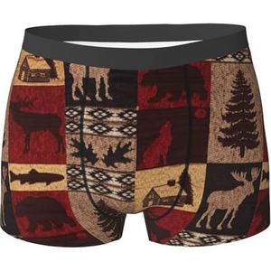 ZJYAGZX Lodge Bear Herten Boxershorts met visprint - comfortabele onderbroek voor heren, ademend, vochtafvoerend, Zwart, XL