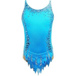 Ritmische gymnastiekpakje for wedstrijden, glinsterende mouwloze artistieke gymnastiekkleding for meisjes(4XL)