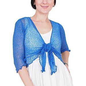 Mimosa Gehaakt damesvest, glitter of effen, elastisch, kanten visnet omslagdoek, open vest, maat 34-58, Koninklijk, Eén Maat