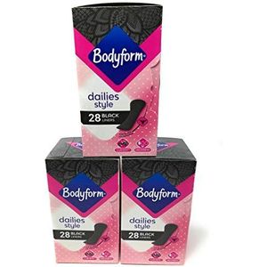 Bodyform Dailies Stijl x28 Zwarte Pantyliners Multipack Bundle 3 Pack (84 Liners Totaal)