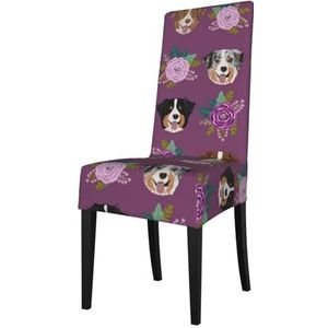 KemEng Aussie Hond Bloemen Australische Herder Hond Stoelhoezen, Stoelhoezen, Stoelbeschermer, Stretch Eetkamerstoel Slipcover Zithoes voor Stoelen