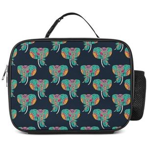 Kleurrijke Indiase Olifant Geïsoleerde Lunchbox Grappige Koeler Tote Tas Afneembare Herbruikbare Draagbare Voor Kantoor Picknick Wandelen Str