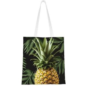 VTCTOASY Gele ananasprint canvas draagtassen stijlvolle schoudertas herbruikbare boodschappentas kleine handtassen voor vrouwen mannen, zwart, één maat, Zwart, Eén maat