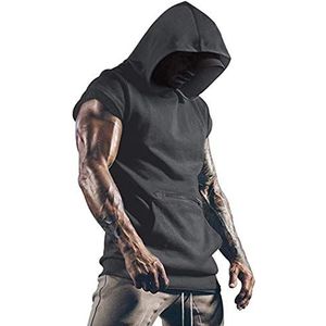 Cabeen Heren Workout Tank Tops Sport Hooded Vest Mouwloos T-Shirt Spier Bodybuilding Gym Fitness Hoodie Sweatshirts met Zak, Donkergrijs, L