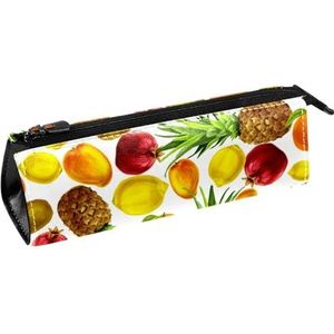 Kleurrijke Fruit Fineapple Oranje Mango Pen Tas Briefpapier Pouch Potlood Tas Cosmetische Pouch Tas Compacte Rits Tas, Meerkleurig, 5.5 ×6 ×20CM/2.2x2.4x7.9 in, Tas Organizer