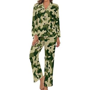 Camouflage Textuur Patronen Dames Pyjama Set Lange Mouw Lounge Set Comfortabele Button Down Nachtkleding M