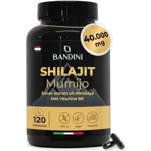 Bandini® Pure Himalaya Mumijo Shilajit 40.000 mg 120 capsules, Puur en origineel Shilajit-extract, rijk aan 85 mineralen, met 80% fulvinezuur en vitamine B6, meer dan 85 sporenelementen, Vegan