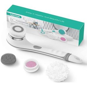 VOYOR 4-in-1 rugborstel, elektrische doucheborstel, lichaamsborstel, douchesponsborstel, rugwasborstel voor peeling, huidreiniging, oplaadbare massage draadloos BC100 (grijs)