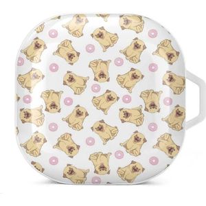 Grappige mopshond en donut oordopjes hoesje compatibel met Samsung hard shell beschermhoes witte stijl