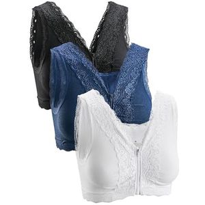 Basic Treasure 3-delige set naadloze comfortbeha met ritssluiting, beugelloze beha met voorsluiting, Bustier met stevige ondersteuning, M