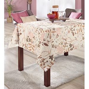 EMHELLE Katoenen tafelkleed, tafellinnen, bloemenprint met vlekbescherming, katoenen tafelkleed, kleurrijk, verschillende maten, hoekig, ovaal (130 x 220 cm, natuur)