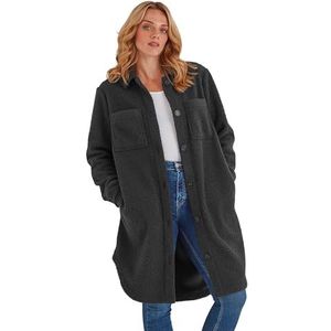 TOG24 Reydon dames langere lengte sherpa fleece shacket shirt en jas ultra-zacht en ultra-warm met flatterende vorm twee borstzakken twee lagere zakken, Zwart, 36