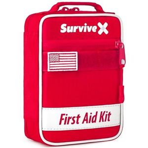 SurviveX Kleine EHBO-kit voor auto, reizen en thuis, noodkit voor wandelen, kamperen, backpacken en outdoor-avonturen, inclusief ritssteek-wikkelstrips