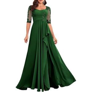 Dames chiffon moeder van de bruid jurk voor bruiloft met split galajurken cocktailjurk plus size, Emerald Groen, 32