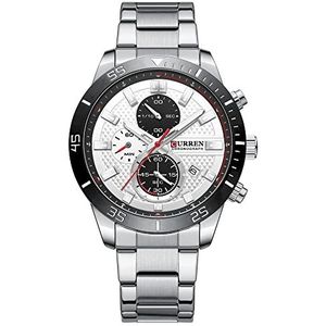 Zakelijke Casual Heren Horloges Chronograaf Roestvrij Staal Datum Analoge Quartz Horloge voor Mannen Zilver, Zilver, L