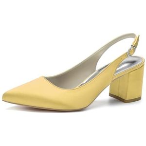 Vrouwen Chunky Block Heel Bruidsschoenen Puntige Neus Pumps Slip on Slingback Gesp Sexy Feest Trouwjurk Schoenen,Goud,35 EU