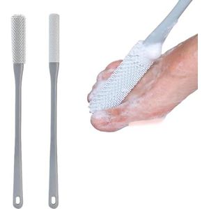 Teenspleet reinigingsborstel, lange steel siliconen teen spleet reinigingsborstel & exfoliërende borstel, douche voet schrobber ergonomische handgreep (grijs)