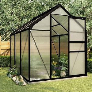 Tidyard Broeikas, tunnelbroeikas, tuinhuis, tuin, broeikas, plantenhuis, tomatenkas, broeibed met fundament, antraciet aluminium, 3,61 m²