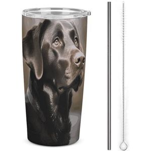 20oz roestvrij staal dubbelwandige vacuüm geïsoleerde auto beker labrador retriever geïsoleerde beker met handvat vacuüm waterfles lekvrije reismok voor buiten woon-werkverkeer