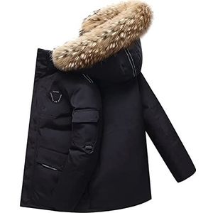 Heren korte jas, warme winddichte casual jas, donsjack met capuchon Eendendons lichtgewicht pufferjack Wit winterjack (Color : Schwarz, Size : XXL)
