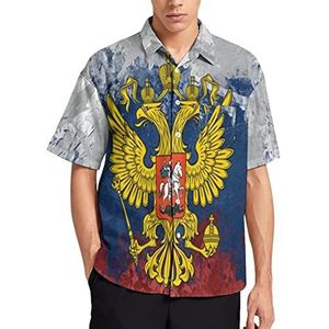 Vintage Rusland Eagles Vlaggen Mannen Korte Mouw T-Shirt Causale Button Down Zomer Strand Top Met Pocket
