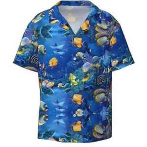 TyEdee Tropische vissen print heren korte mouwen overhemden met zak casual button down shirts business shirt, Zwart, 4XL