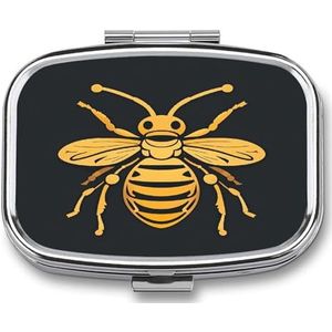 Golden Bee Insect Patroon Reizen Pil Organizer Draagbare Dagelijkse Waterdichte Pil Case Kleine Geneeskunde Opslag Container voor Vitaminen Visolie Kabeljauw Leverolie Oordopje Opslag