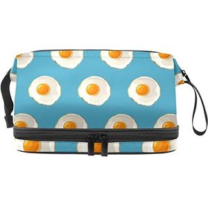 Dubbele Laag Cosmetische Tas Blauw Ei Draagbare Make-up Tas Travel Organizer Pouch voor Vrouwen Meisjes Toiletartikelen Tassen, Meerkleurig, 27x15x14 cm/10.6x5.9x5.5 in, Make-up zakje