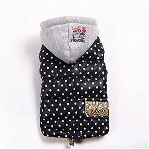 Kap, polkadot, patroon, windbreaker, hondenkleding, winterjas, huisdier, kleding, modieuze jas, warme waterdichte doek, kleding, chihuahua pit bull kleine puppy (Kleur: zwart, maat: S )