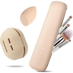 MisFun Make-up kwasthouder en sponshouder van siliconen, 2 stuks, draagbare cosmeticatas en opbergdoos voor op reis