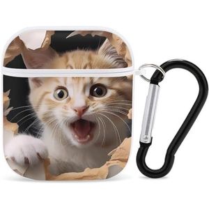 Cat in The Hole Leuke Case voor AirPods 2&1 Schokbestendige Beschermende Hoofdtelefoon Gevallen Cover Met Sleutelhanger voor Mannen Vrouwen