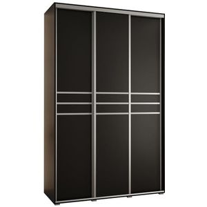 MEBLE KRYSPOL Davos 8 160 Kledingkast met drie schuifdeuren voor slaapkamer - Moderne opbergkast, kledingroede en planken - 235,2x160x60 cm - Zwart Zwart Zilver