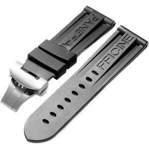 24mm rubberen horlogeband geschikt for Panerai PAM-band Zwart siliconen riem Vlindersluiting Vouwgesp Withlogo Mannen Horlogeaccessoires(Color:Black-Silver)