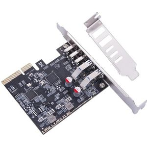HIOPOIUYT 5-poorts PCIe 3.2 Gen 2 USB-uitbreidingskaart voor desktop pc met 2 USB A-poorten en 3 USB C-poorten 10 Gbps USB C PCIe kaart
