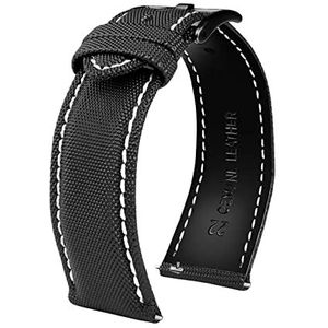 De kijkbands van mannen 20/21/22/23/24mm Waterdichte Sport Nylon Nylon Horlogeband met Huidvriendelijke Lederen Band voering for Smart Watch (Color : Type 2 Black Buckle_22mm)