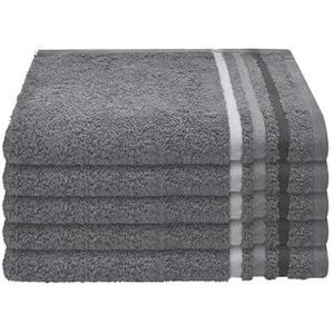 Schiesser Handdoek Skyline Color - 100% Katoen - Set van 5 badhanddoeken - Goed absorberende badlaken set - 30 x 50 cm - Antraciet