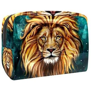 Make-uptas PVC toilettas met ritssluiting waterdichte cosmetische tas met bruine leeuwenkop dier koning verf voor vrouwen en meisjes