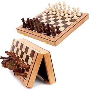 Schaakspel Bordspellen Houten schaakspel met vouwen schaakbord, schaakstukken, & opslag Boxboard Game 2 extra koninginnen Games voor Volwassenen