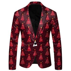 KYOESCAI Heren Kerstkostuums, Kerstprints, Zakelijke Blazers, Slim Fit Jasjes Voor Diners, Bruiloften,Rood,2XL